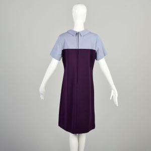 XL 1960s Purple Mod Dress Lavender Two Tone Decorative Buttons Asymmetrical Short Sleeve Shift  - Fashionconservatory.com