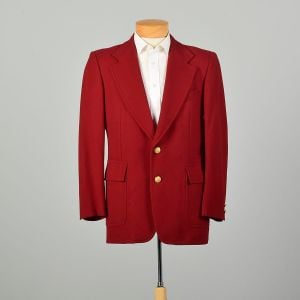 45R Large 1970s Red Maroon Wool Blazer Gold-tone Two-Button Front Stanley Blacker Sport Coat 