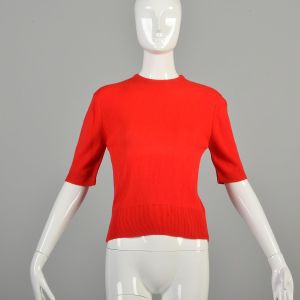 Medium 1960s Bright Red Knit Sweater Top 