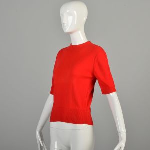 Medium 1960s Bright Red Knit Sweater Top  - Fashionconservatory.com