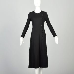 XS/S | 1970s Black Knit Asymmetrical Button Knit Midi Dress by Jonathan Logan