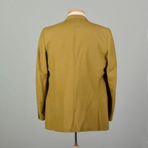 44L Large 1960s Gold Mustard Green Blazer Textured Lightweight Skinny Lapels One Button Jacket  - Fashionconservatory.com