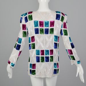 XS Deadstock 1990s Jacket Silk Sequined Colorful Beaded Long Sleeve - Fashionconservatory.com