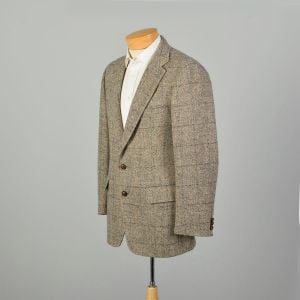 Medium 1960s Tan Harris Wool Tweed Blazer Two Front Buttons Long Sleeve Flecked Herringbone USA  - Fashionconservatory.com