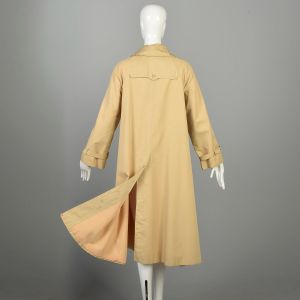 Large 1970s Swing Tent Tan Khaki Trench Coat Buttoned Buckled - Fashionconservatory.com