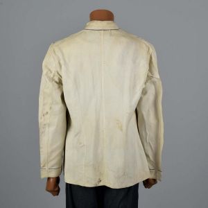 Medium 1950s Chef Jacket White Standing Collar Long Sleeve Patch Pockets Halloween Costume  - Fashionconservatory.com