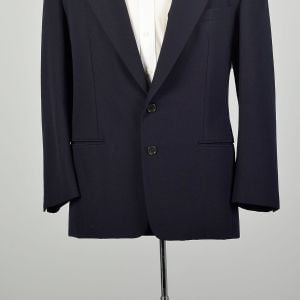 L-XL 1990s Navy Blue Blazer Georgio Armani Two Button Front Sport Coat Made in Italy Classic Jacket  - Fashionconservatory.com