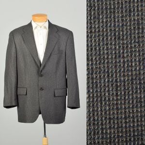 L-XL 2000s Gray Two Button Blazer Chaps Ralph Lauren Silk Tweed Classic Sport Jacket 