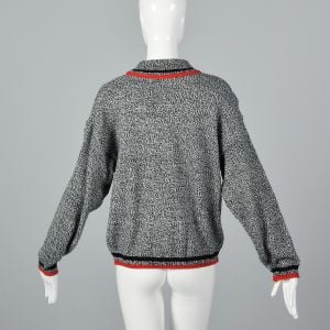 Small 1980s Sweater Gray Knit Mock Neck Novelty Scotty Dog Appliqué Long Sleeve Pullover - Fashionconservatory.com