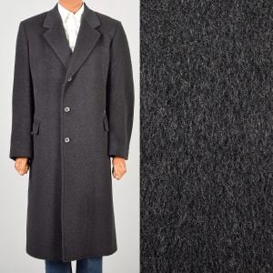 Large 1970s Charcoal Gray Long Buttoned Bespoke Custom Tailored Overcoat 