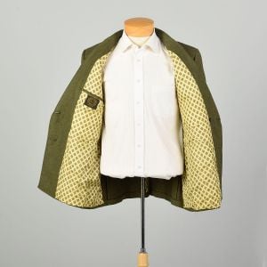 L-XL 1970s Green Tweed Blazer Double Breasted Ticket Pocket Wide Lapel Sport Coat Jacket  - Fashionconservatory.com