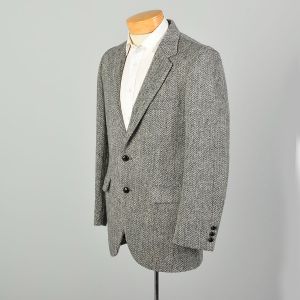 Medium 1980s Gray and Black Wool Two Button Herringbone Blazer by Harris Tweed 40R Jacket  - Fashionconservatory.com