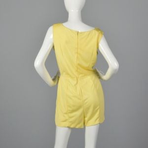 Large 1970s Yellow Romper Lace Front Silky Playsuit  - Fashionconservatory.com