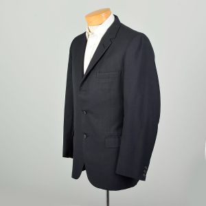 Medium 1960s Dark Navy Blazer Three Button Jacket Front Flap Pockets Partially Lined - Fashionconservatory.com