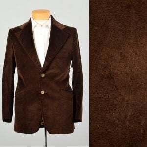 Medium 1970s Brown Velvet Blazer Two Button Wide Lapel Jacket Casual Sport Coat