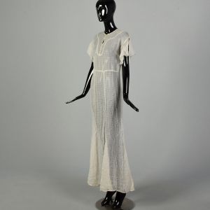 XS 1900s Victorian Dress Sheer Lawn Summer Keyhole Neck - Fashionconservatory.com