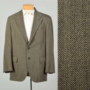 Large 1990s Wool Herringbone Preppy Classic Blazer Jacket