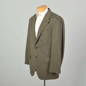 Large 1990s Wool Herringbone Preppy Classic Blazer Jacket - Fashionconservatory.com