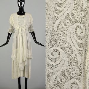 XS 1910s Edwardian Lace Dress Lawn Two Piece Wedding Gown
