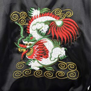 OSFM Mens 1990s Black Reversible Robe Lightweight Loungewear Chinese Dragon Sleepwear - Fashionconservatory.com