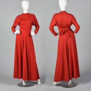XS 1970s Pauline Trigère Red Outfit High Waist Palazzo Pants Dolman Long Sleeves