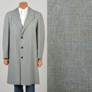 Large 1980s Blue Grey Plaid OverCoat