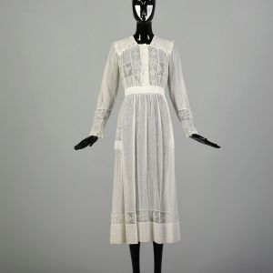 XS 1910s Edwardian Dress Sheer Cotton Lawn Sailor Collar