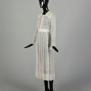 XS 1910s Edwardian Dress Sheer Cotton Lawn Sailor Collar - Fashionconservatory.com