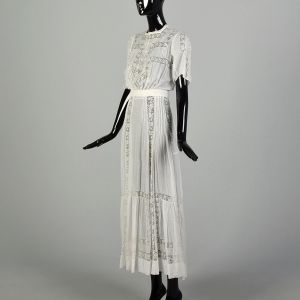 XXS 1900s Edwardian Dress Sheer Lawn White Cotton Lightweight Summer - Fashionconservatory.com