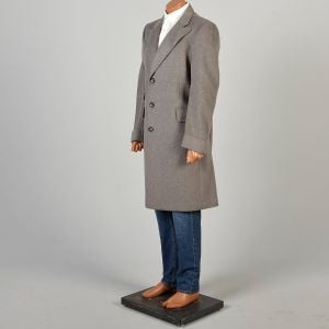 Large 1970s Light Gray Collared Coat with Sage Green Lining Button Front - Fashionconservatory.com