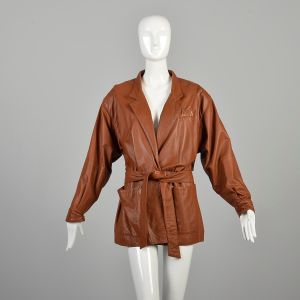 M/L | 1980s Buttery Soft Tan Italian Leather Mini Trench-Style Jacket w/Belt by Bally of Switzerland