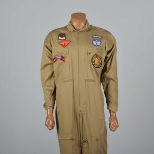 Medium 1970s Mens Flight Suit Cotton Jumpsuit Coveralls Workwear Military Uniform 