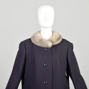L | Navy Blue 1960s Winter Coat with Mink Collar by BExclusive Rolf Budde - Fashionconservatory.com