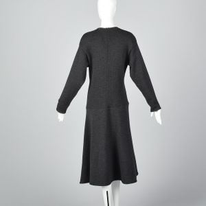 Medium 1970s Adolph Schuman Gray Wool Sweater Dress Long Sleeve Drop Waist  - Fashionconservatory.com