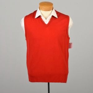 1980s Large Tomato Red Wool Sweater Vest