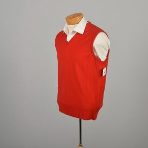 1980s Large Tomato Red Wool Sweater Vest - Fashionconservatory.com