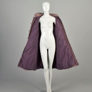 Medium 1980s Mauve Coat Down Chevron Quilted Puffer Fit n Flare Puff Sleeve Zip Front Winter Jacket  - Fashionconservatory.com