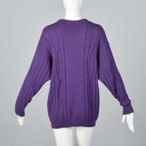 Medium 1980s Bottega Veneta Purple Cable Knit Wool Sweater Long Sleeve Top - Fashionconservatory.com