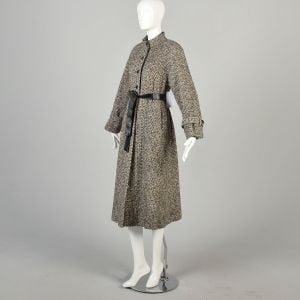 Medium 1980s Checkerboard Wool Tweed Mock Neck Belted Coat  - Fashionconservatory.com