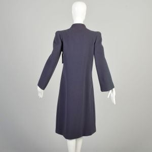 *AS IS* Small 1970s Smoky Blue Wool Coat Trigere Knee Length Heavy Winter Jacket DAMAGED   - Fashionconservatory.com