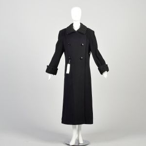 L | '80s Black Cashmere Merino Wool Winter Coat w/Persian Lamb Cuffs Collar by Regency Saks 5th Ave