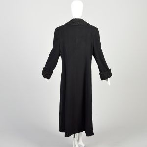 L | '80s Black Cashmere Merino Wool Winter Coat w/Persian Lamb Cuffs Collar by Regency Saks 5th Ave - Fashionconservatory.com
