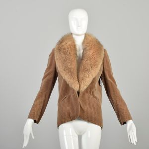 XS/S | Brown Fur Collar Velvet Jacket Blazer by Adele Simpson