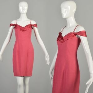 Small 1980s Dusty Rose Pink Off Shoulder Cocktail Dress