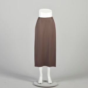 L/XL | Classic Tan Knit Pencil Skirt w/Pleated Button Slit by Anne Klein for I. Magnin  - Fashionconservatory.com