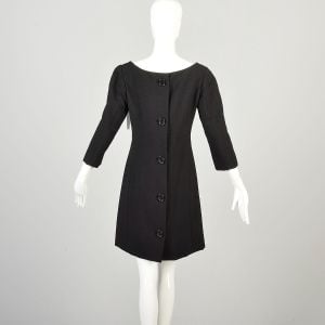 Medium 1960s Designer Little Black Buttoned Back Dress - Fashionconservatory.com