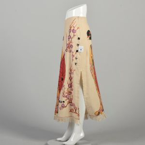 M/L | Asian Inspired 1990s Novelty Print Cherry Blossom Geisha Beaded Sequined Maxi Skirt - Fashionconservatory.com