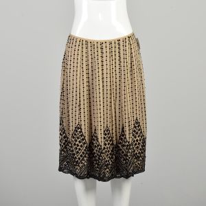 L | Tan and Black 2000s Sequined Beaded Evening Skirt by Elie Tahari