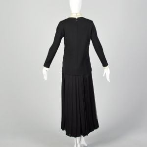 Medium Black Dress 1970s Illusion Two Piece Blazer and Chiffon Maxi Skirt - Fashionconservatory.com