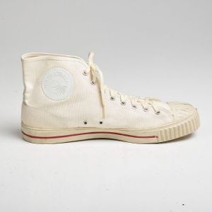 Sz 9.5 1950s Single Left Sneaker White Canvas High-Top Basketball Rare Made in USA Shoe - Fashionconservatory.com